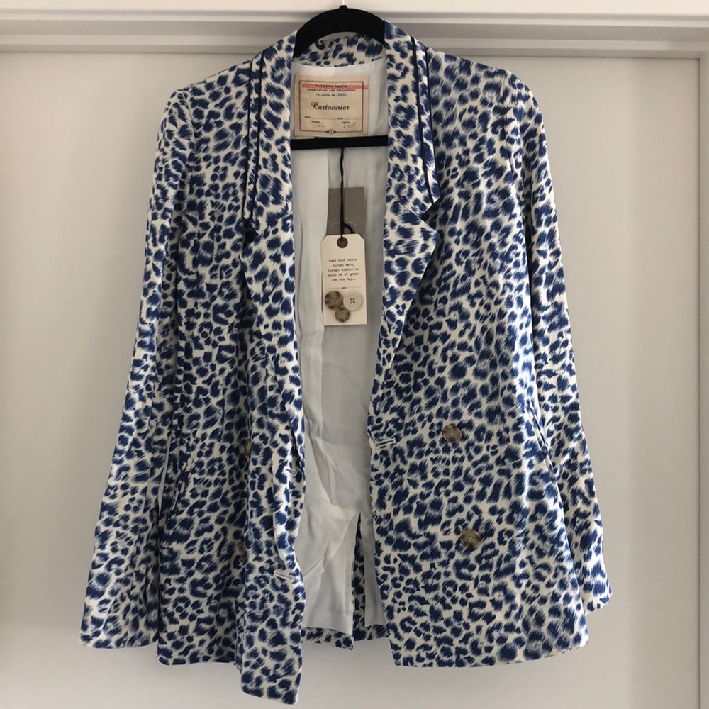 Anthropologie Cartonnier Blue Leopard Blazer